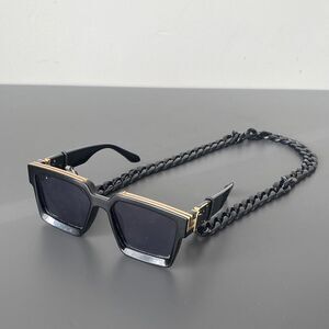 Source Unknown Black Sunglasses with Gold Trim and Chain